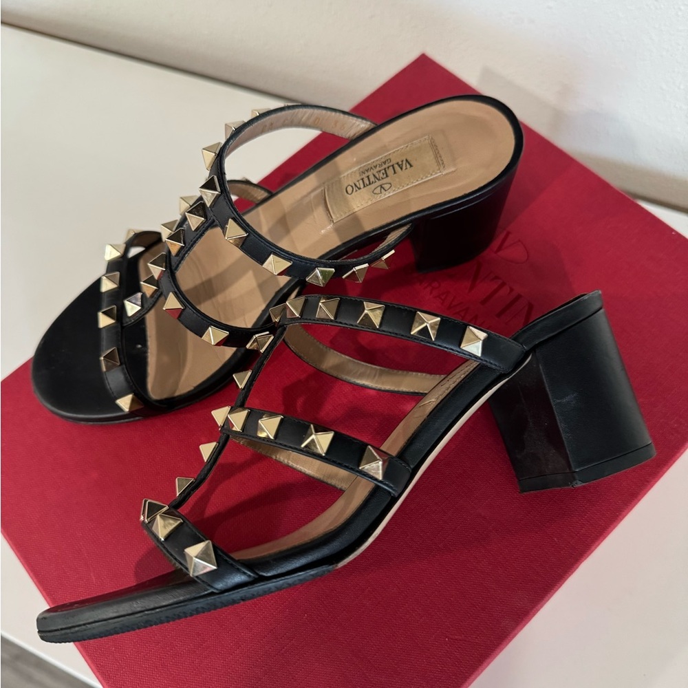 Valentino Black Studded Heels with Block Design